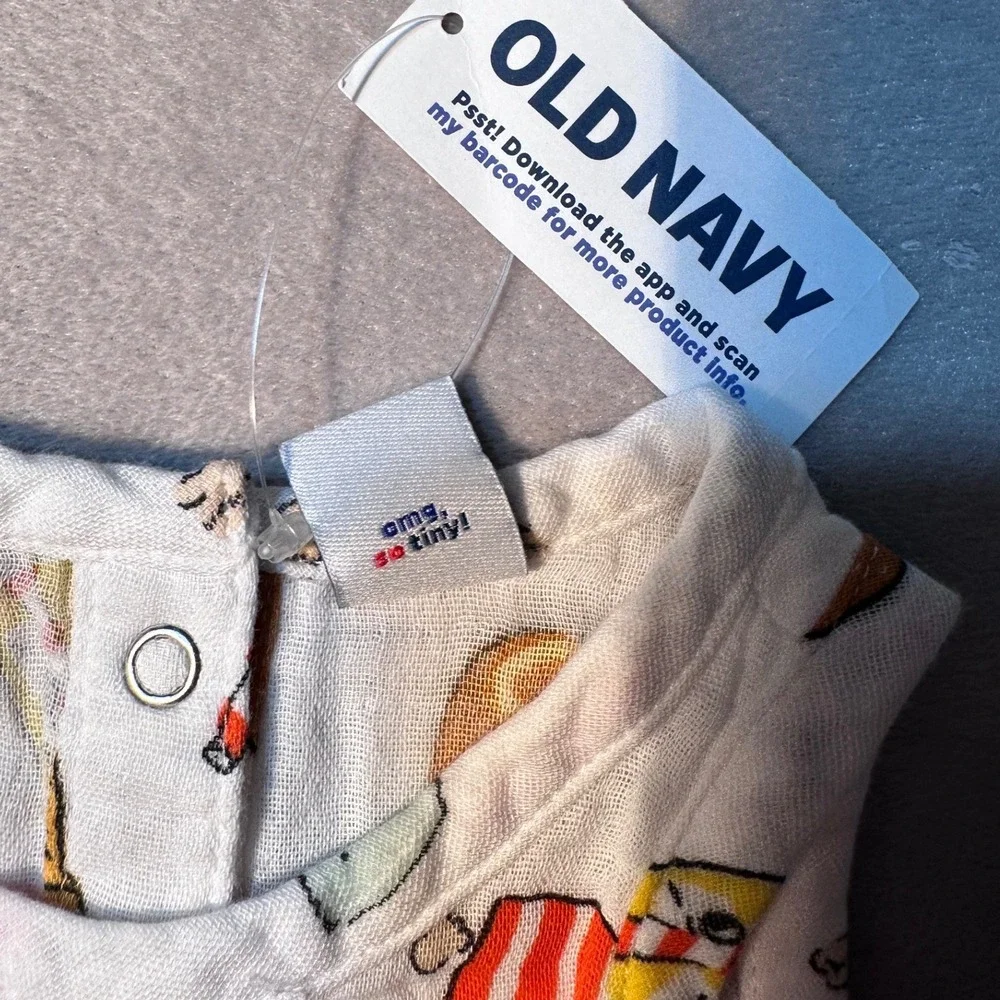 Old Navy Baby Carnival Food Print Sleeveless Gauze Romper White 0-3M NWT